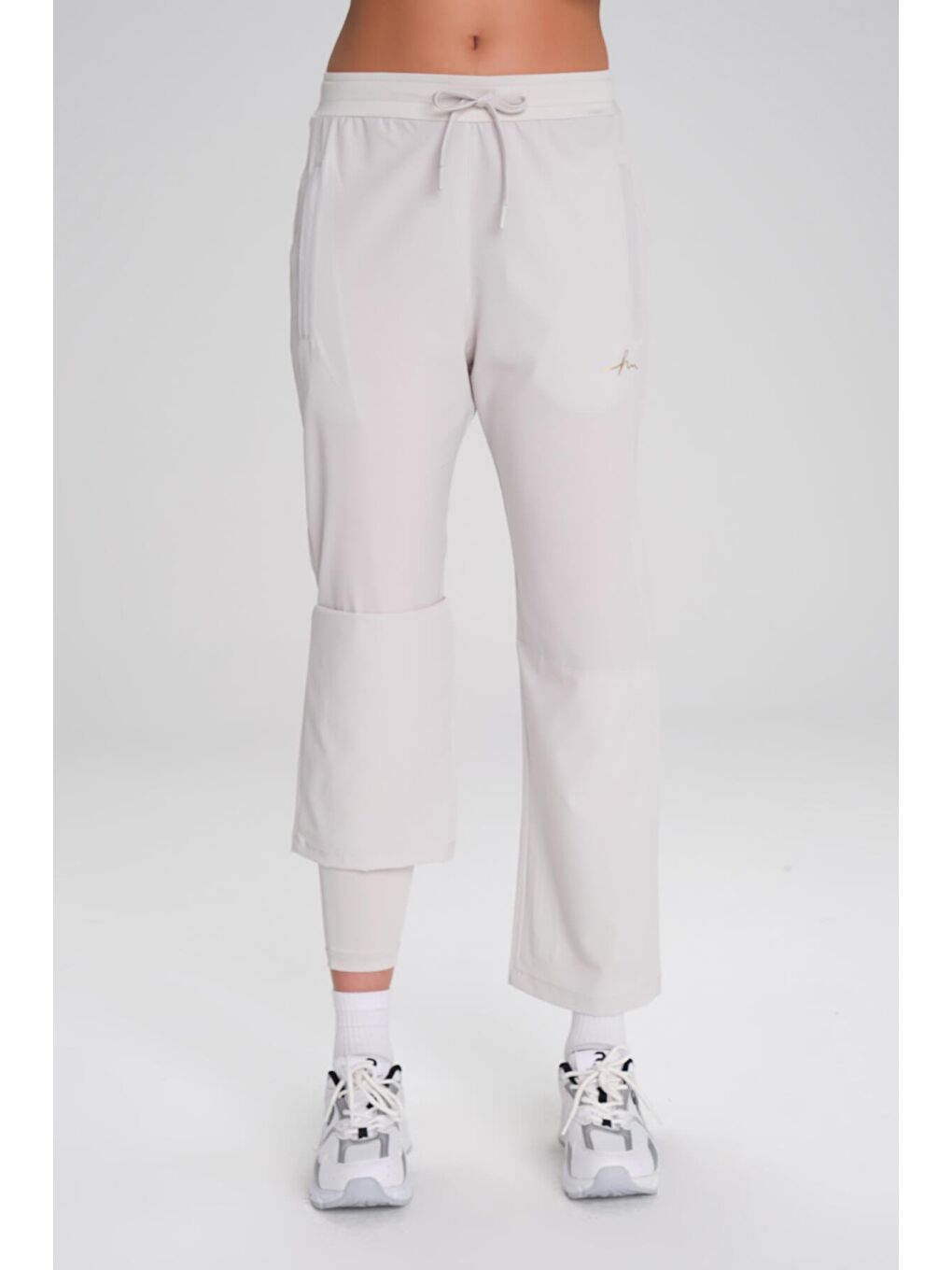 Active Çift Katmanlı Taytlı Boru Paça Ekru Spor Pantolonu Eşofman Altı Act-3