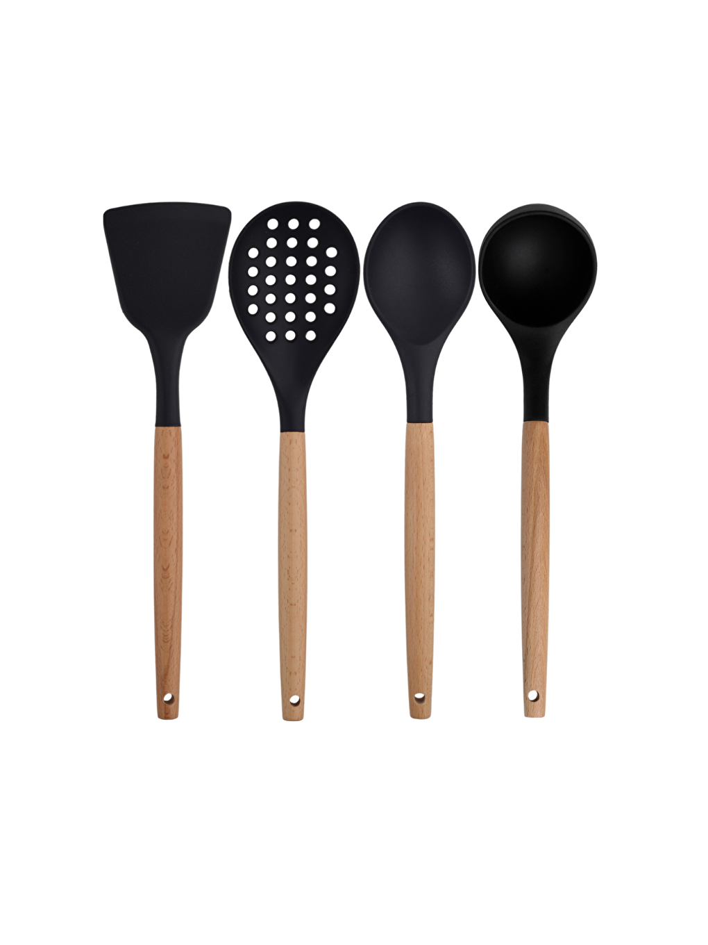 Kitchen Design Lab Siyah Bambu Silikon - Kepçe, Kaşık, Kevgir, Makarna, Açılı Spatula, Metal Maşa 6 lı Set - 2