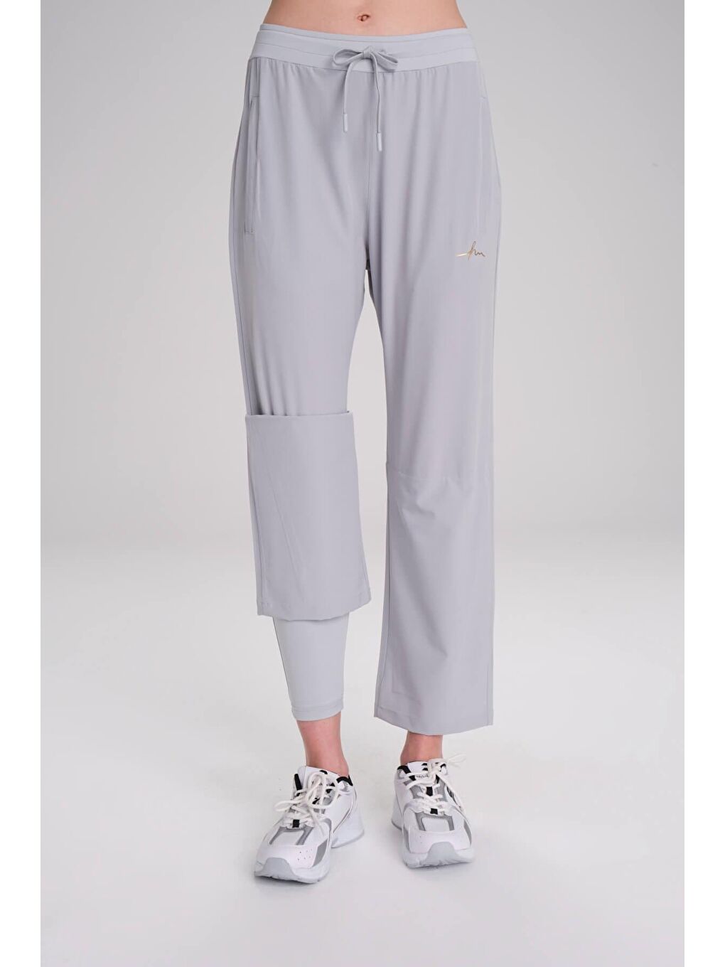 Active Çift Katmanlı Taytlı Boru Paça Gri Spor Pantolonu Eşofman Altı Act-3