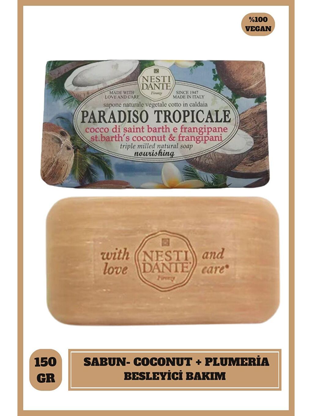 Nesti Dante Renksiz Sabun Paradiso Tropicale St. Bath Coconut and Frangipane Hindistan Cevizli Turta Vegan Bakım 250 g