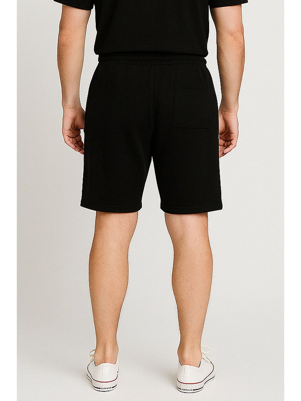 Siyah Bel Bağcıklı Nakışlı Erkek Şort-1