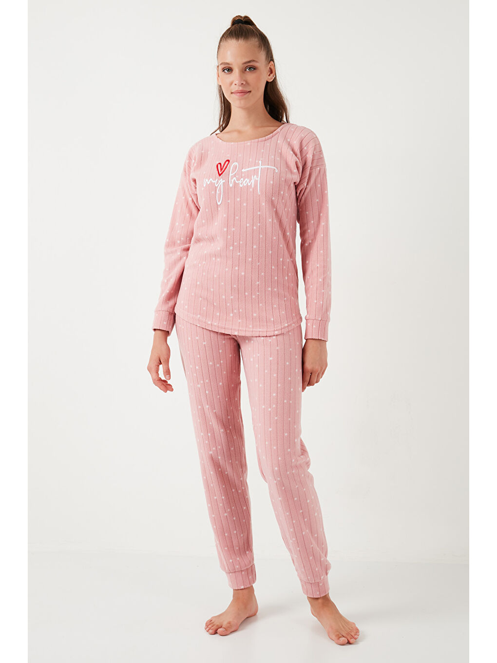 Lela Pudra Pembe Standart Fit Bisiklet Yaka Kadın Pijama Takımı 6093735 - 1