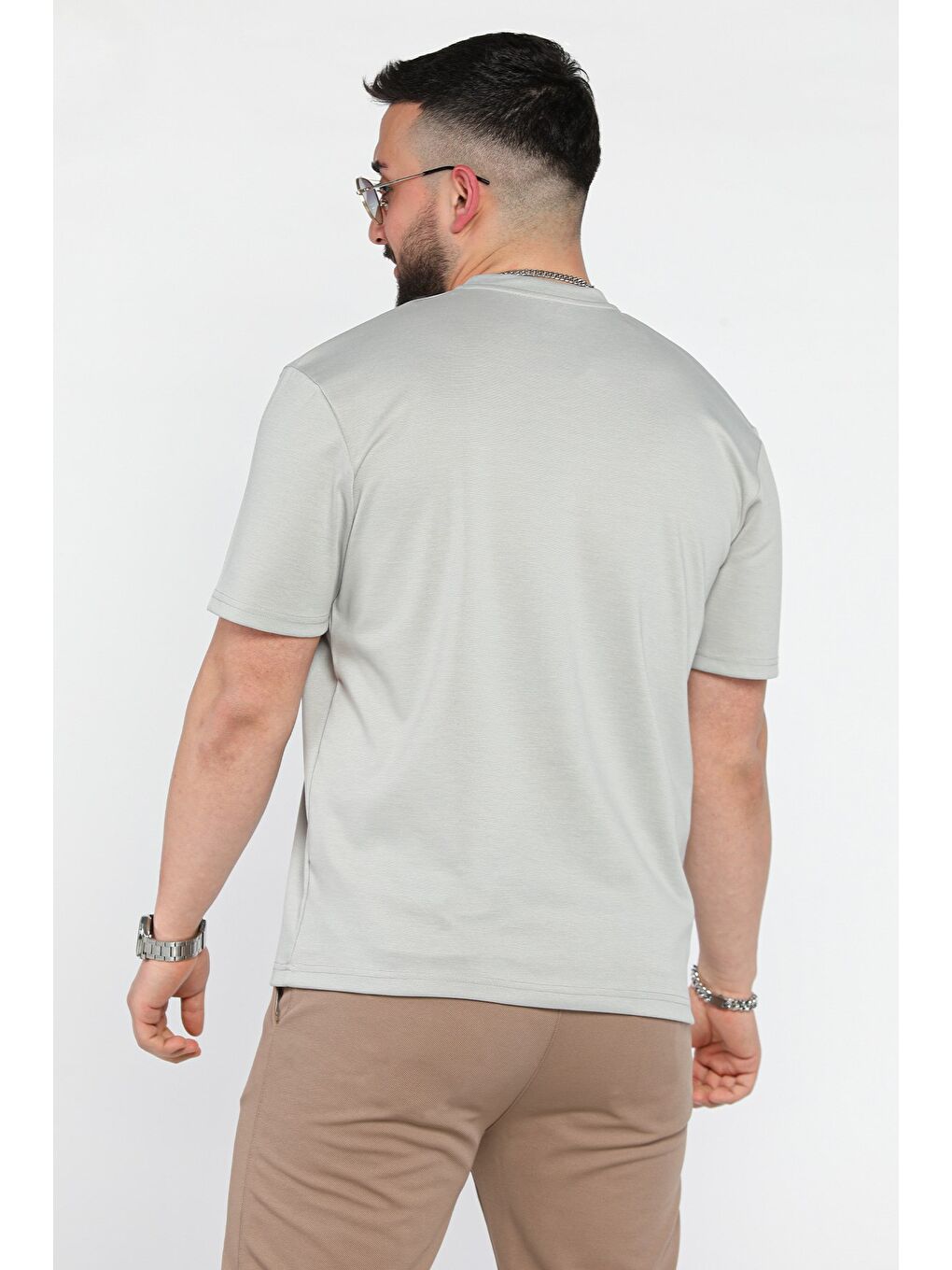 Gri Erkek Yazı Baskılı Tişört-2