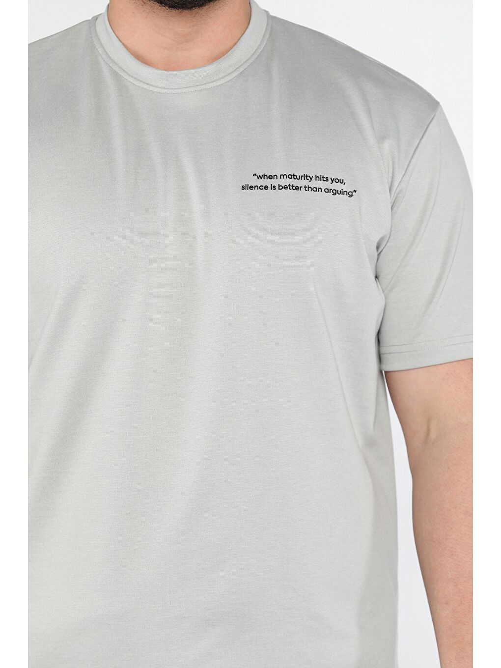 Gri Erkek Yazı Baskılı Tişört-3