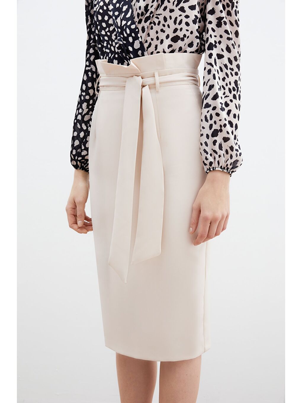 Bej Kuşaklı Kalem Etek - Taş-3