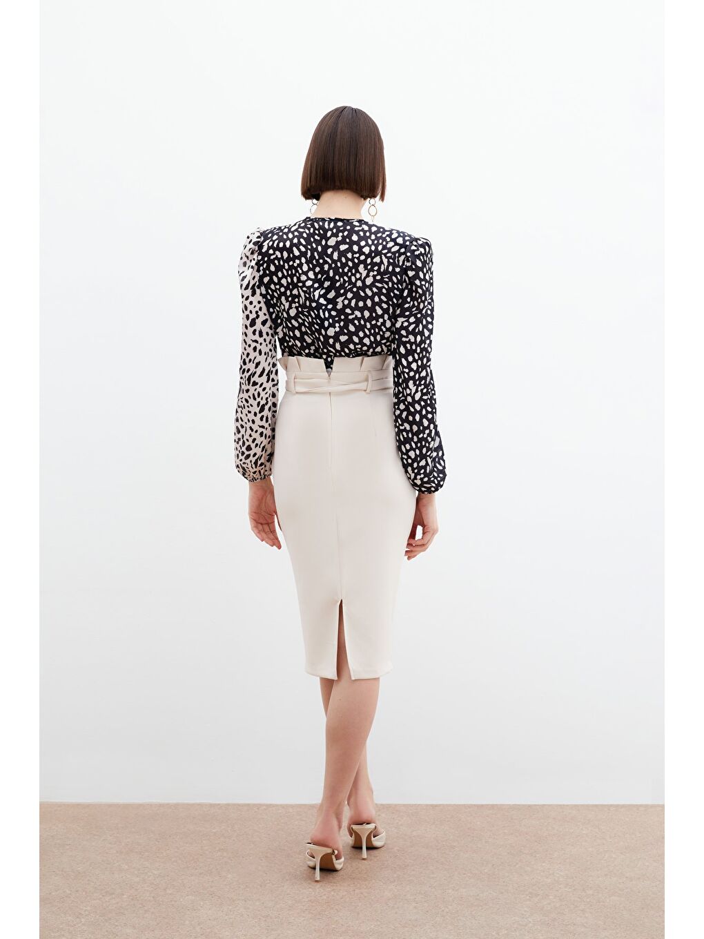 Bej Kuşaklı Kalem Etek - Taş-4