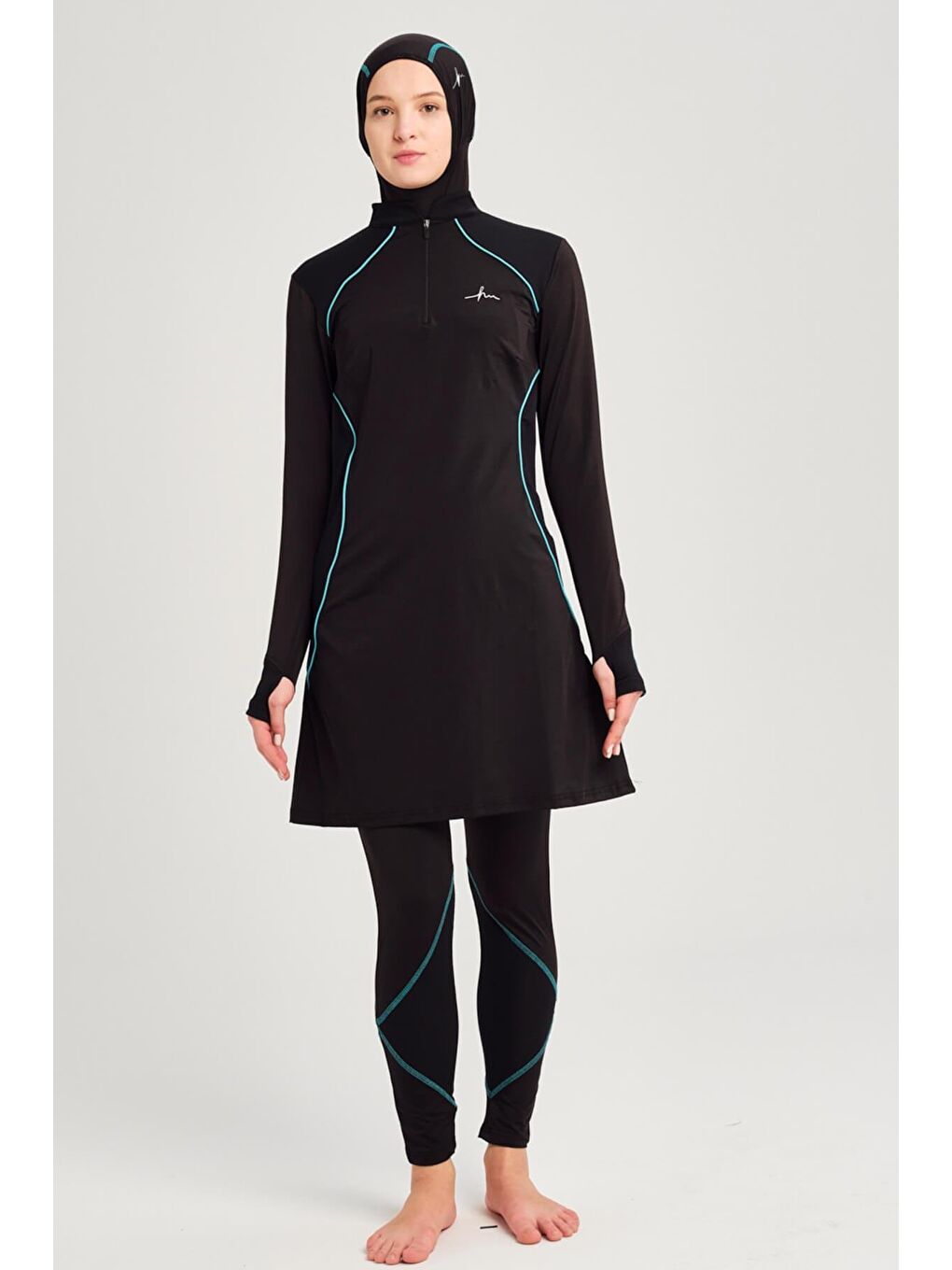 Performans Serisi Siyah Elastanlı 4 Parça Tam Tesettür Mayo Takımı H Per30 2004-4