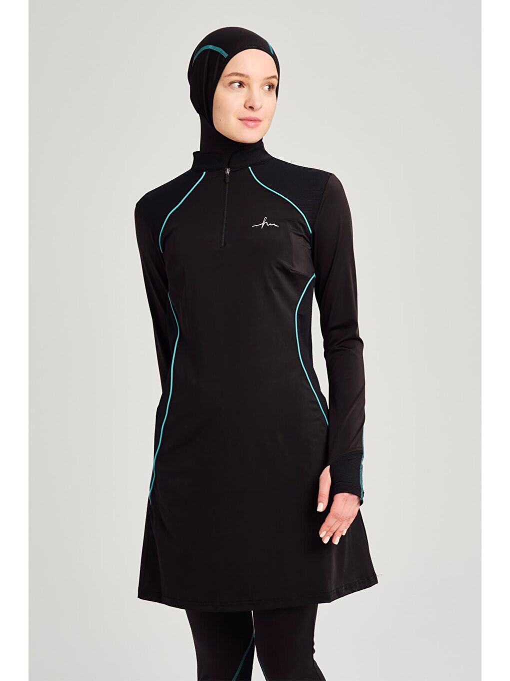 Performans Serisi Siyah Elastanlı 4 Parça Tam Tesettür Mayo Takımı H Per30 2004-5