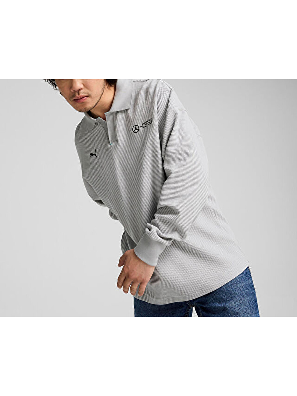 Mapf1 Longsleeve Polo Erkek Günlük Uzun Kollu Polo Tişört 62733902 Gri-2