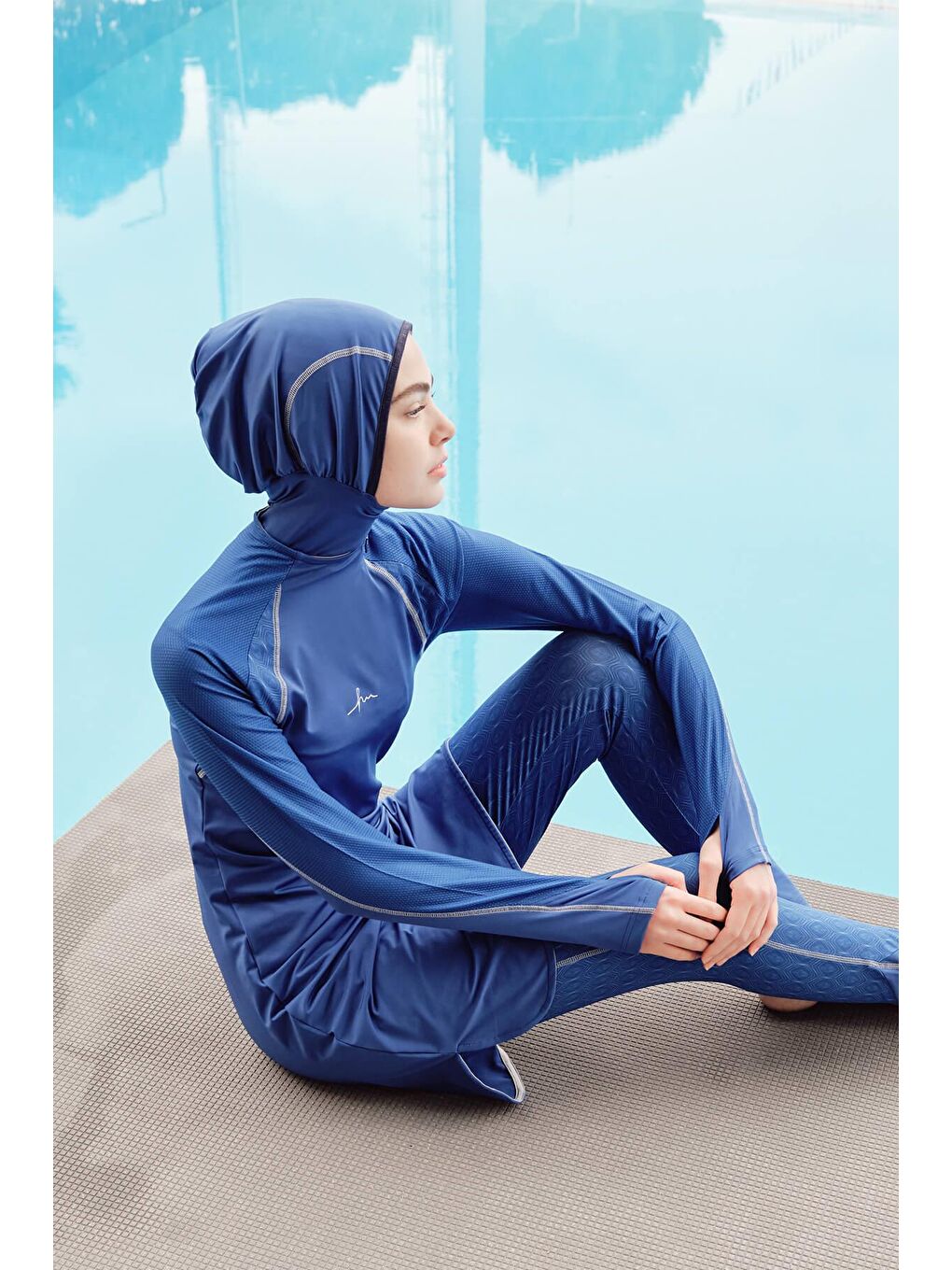 Performans Serisi Saks Mavisi Elastanlı 5 Parça Tam Tesettür Mayo Takımı H Per30 2003-2