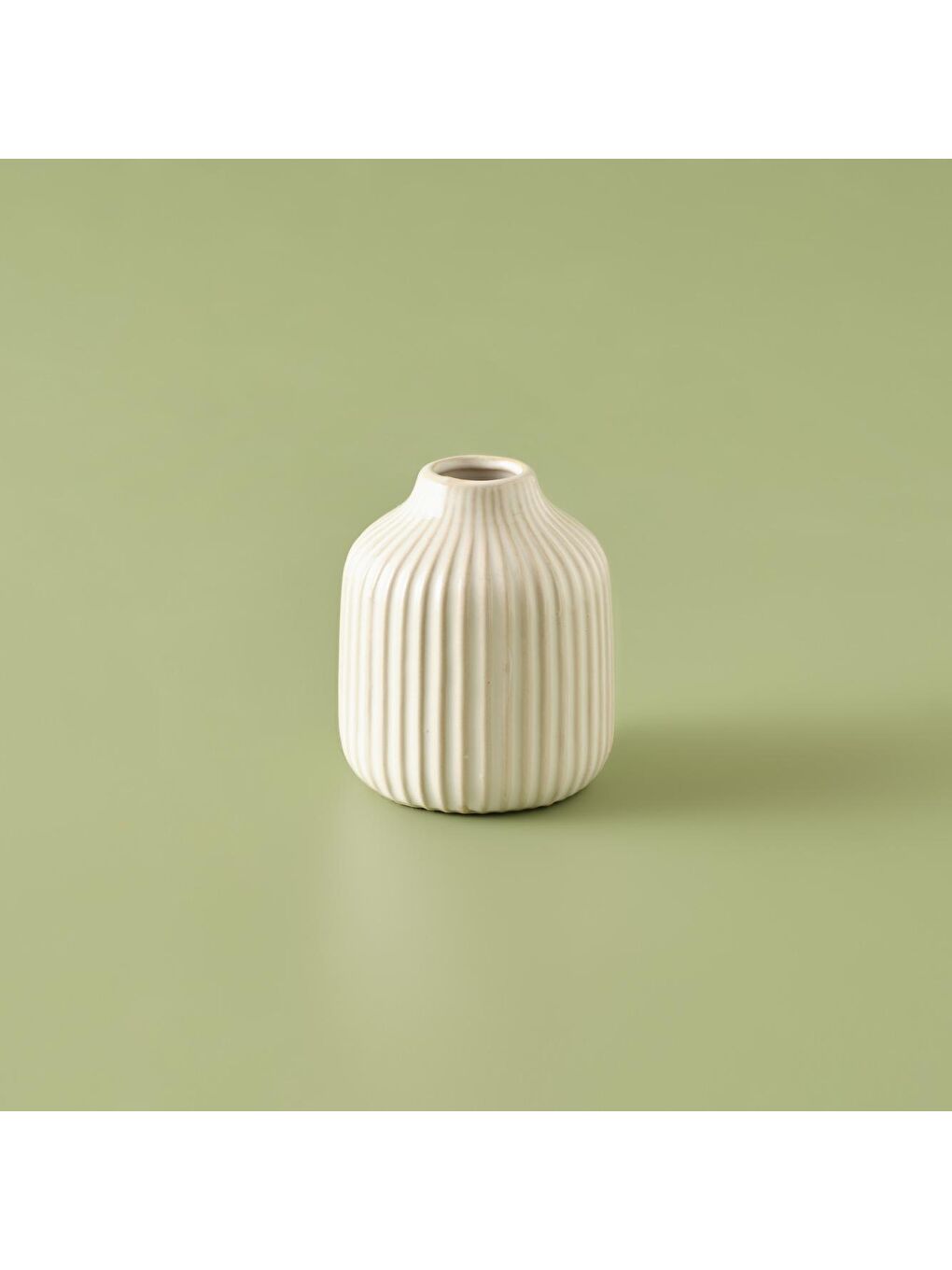 Ekru Stripes Stoneware Vazo Krem