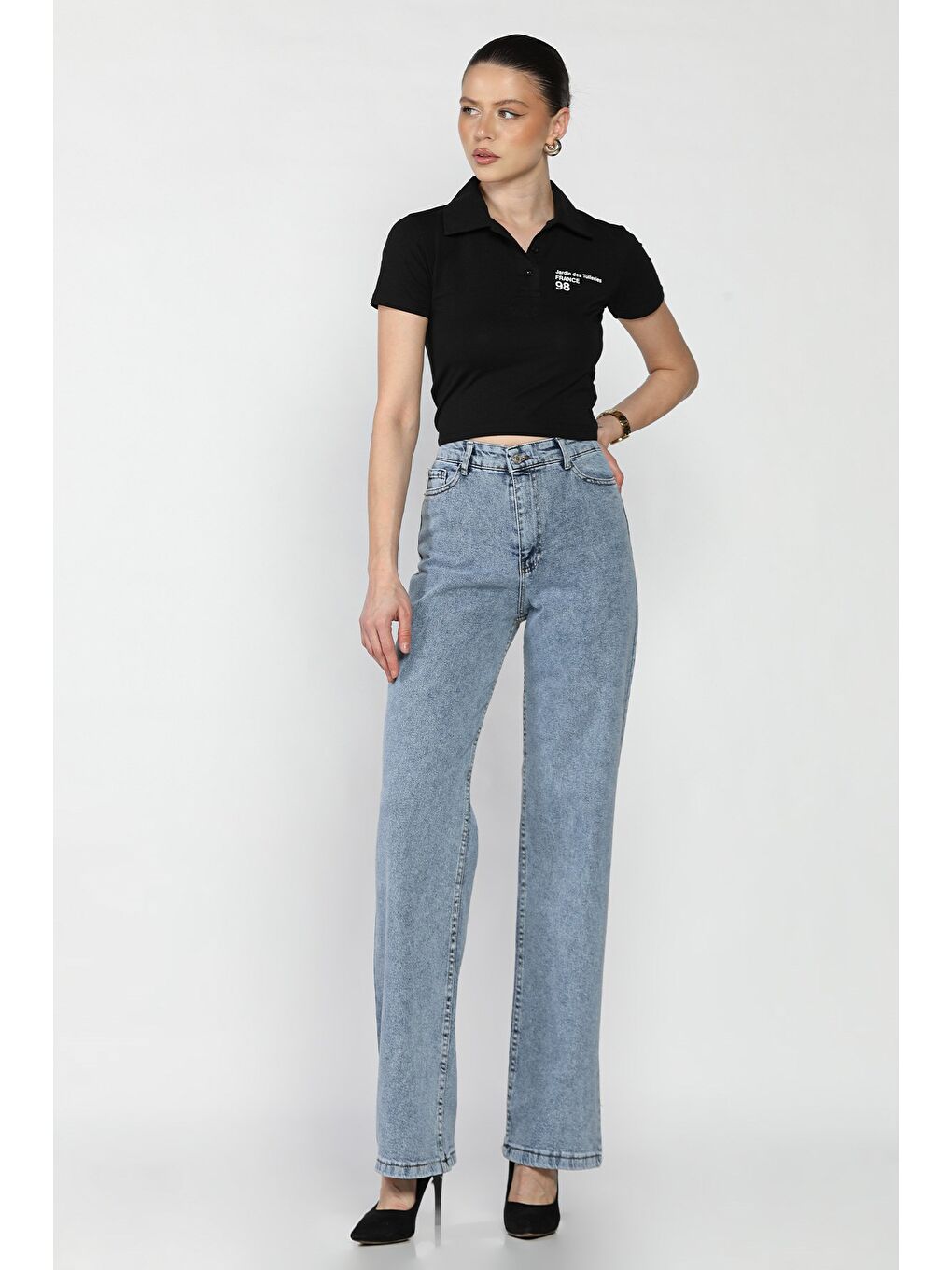 Mavi Yüksek Bel Elastanlı Palazzo Kadın Jean Pantolon-1