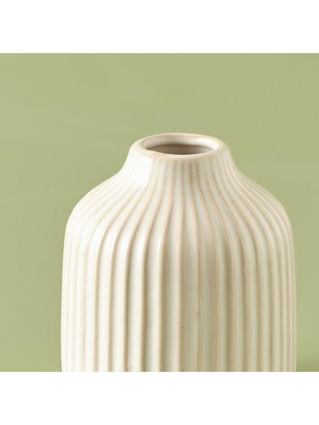 Ekru Stripes Stoneware Vazo Krem-1