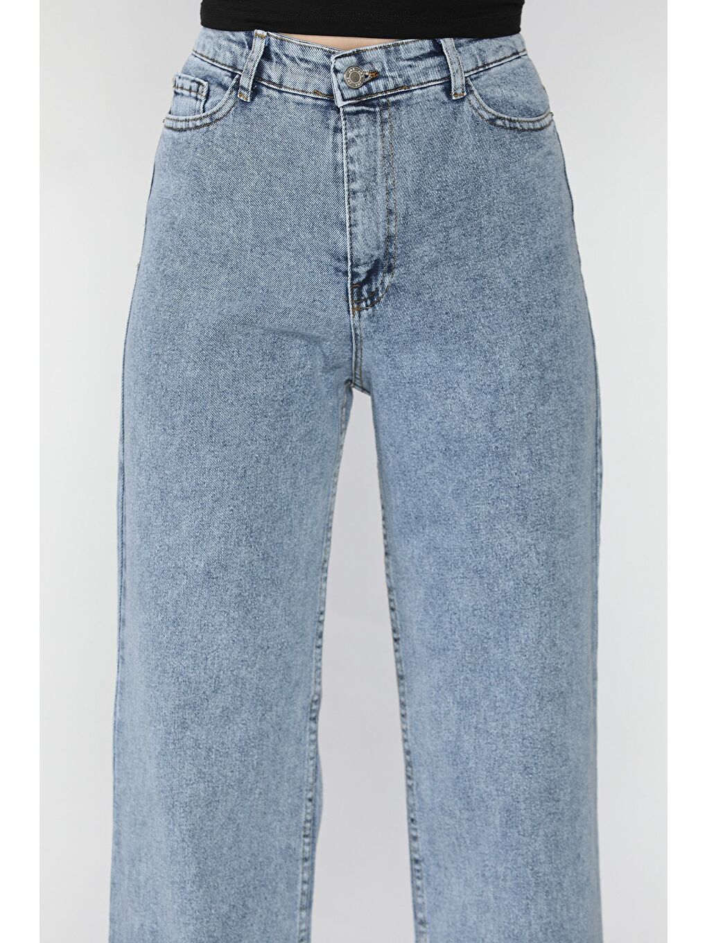 Mavi Yüksek Bel Elastanlı Palazzo Kadın Jean Pantolon-3