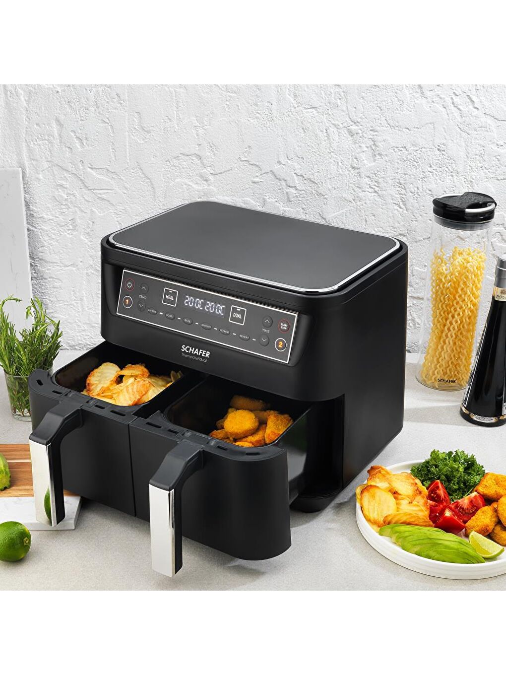 SCHAFER Siyah-Füme Thermochef Dual Dijital Airfryer/Sıcak Hava Fritözü - 3