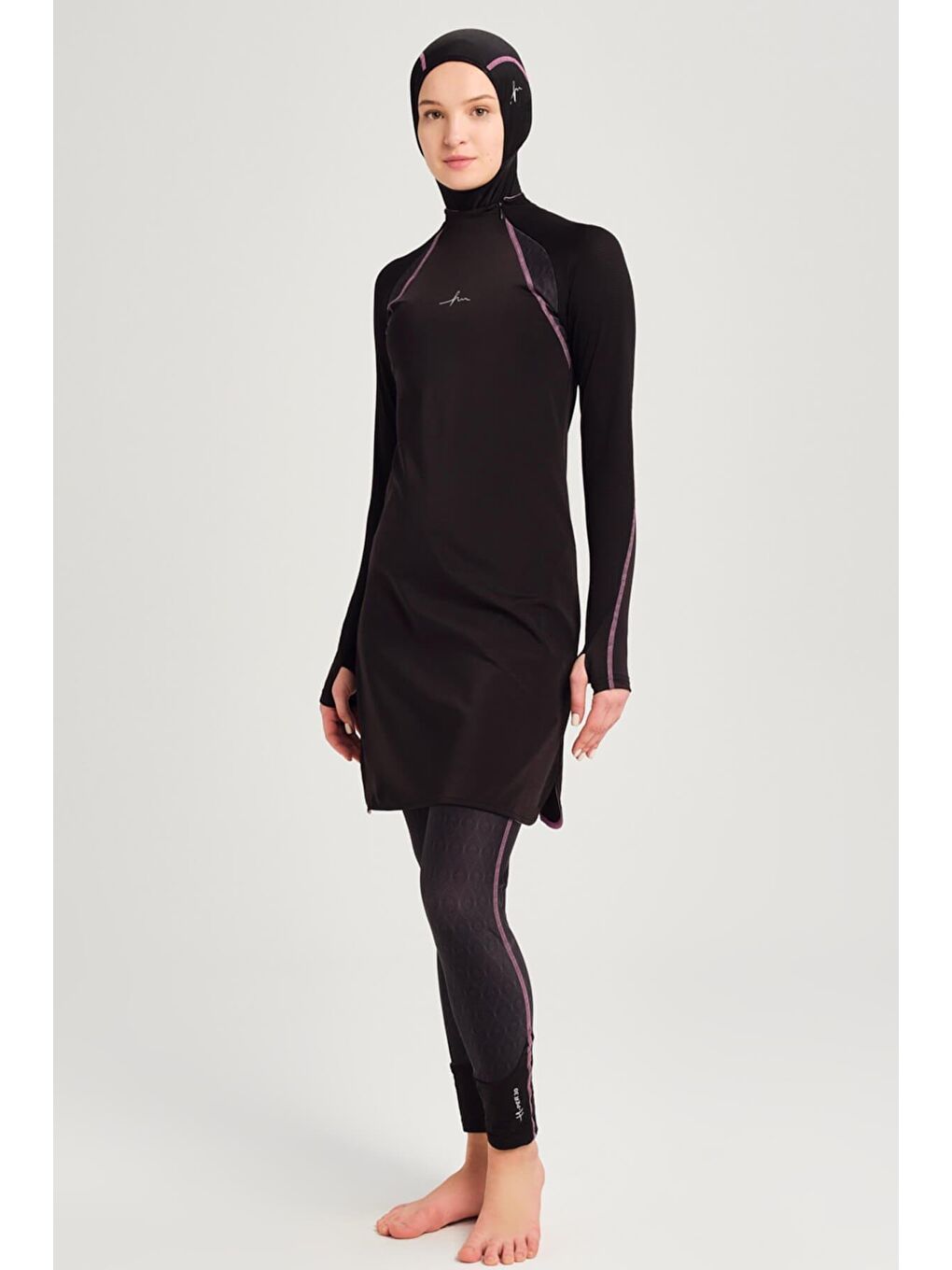 Performans Serisi Siyah Elastanlı 4 Parça Tam Tesettür Mayo Takımı H Per30 2003-3