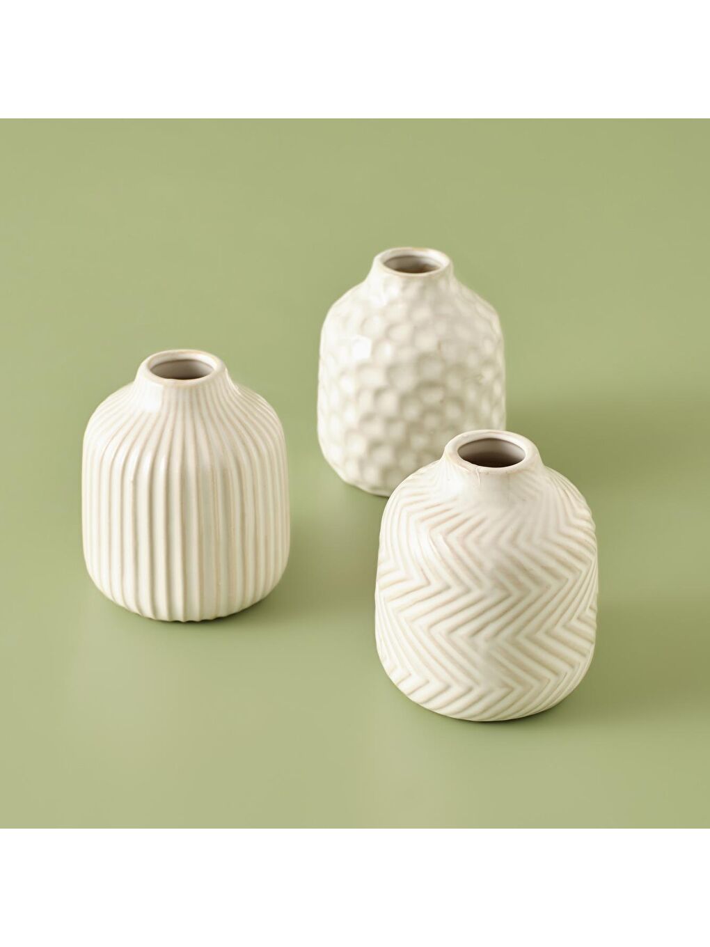 Ekru Stripes Stoneware Vazo Krem-2