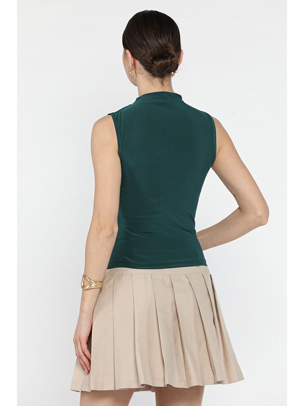 Yeşil Kadın Büzgü Detaylı Elastanlı Bluz-2