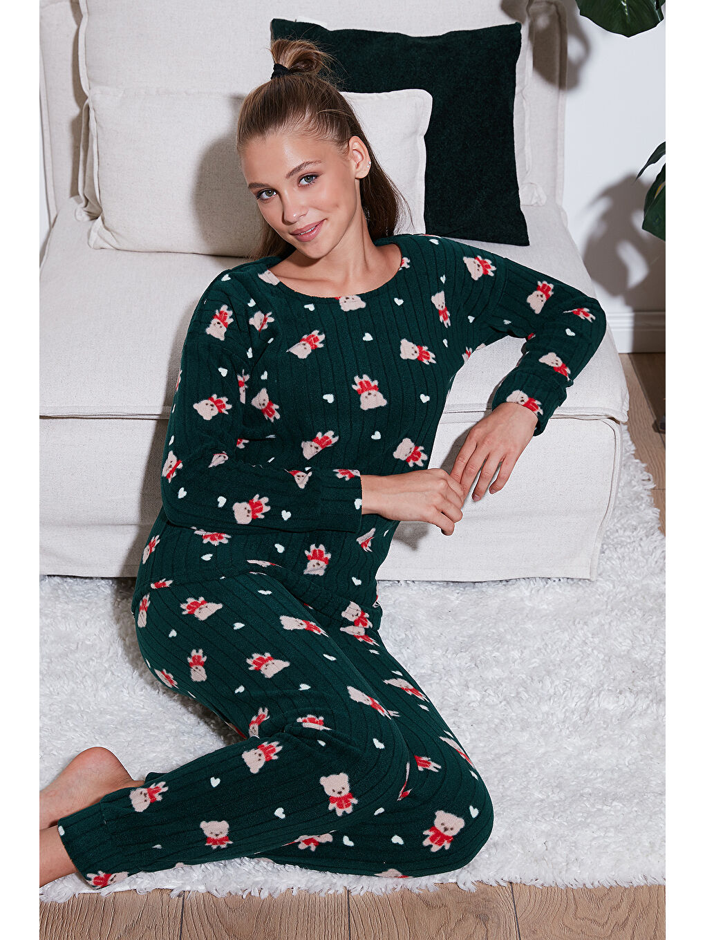 Lela Yeşil Standart Fit Bisiklet Yaka Kadın Pijama Takımı 6093735