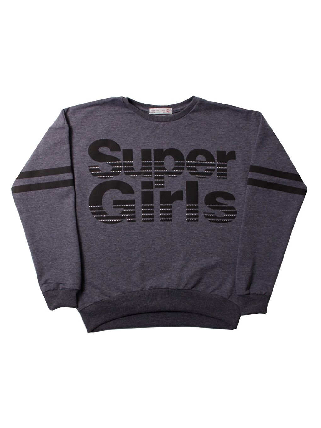 Toontoykids Antrasit Kız Çocuk Sweatshirt Super Girls Baskı Ve Taş