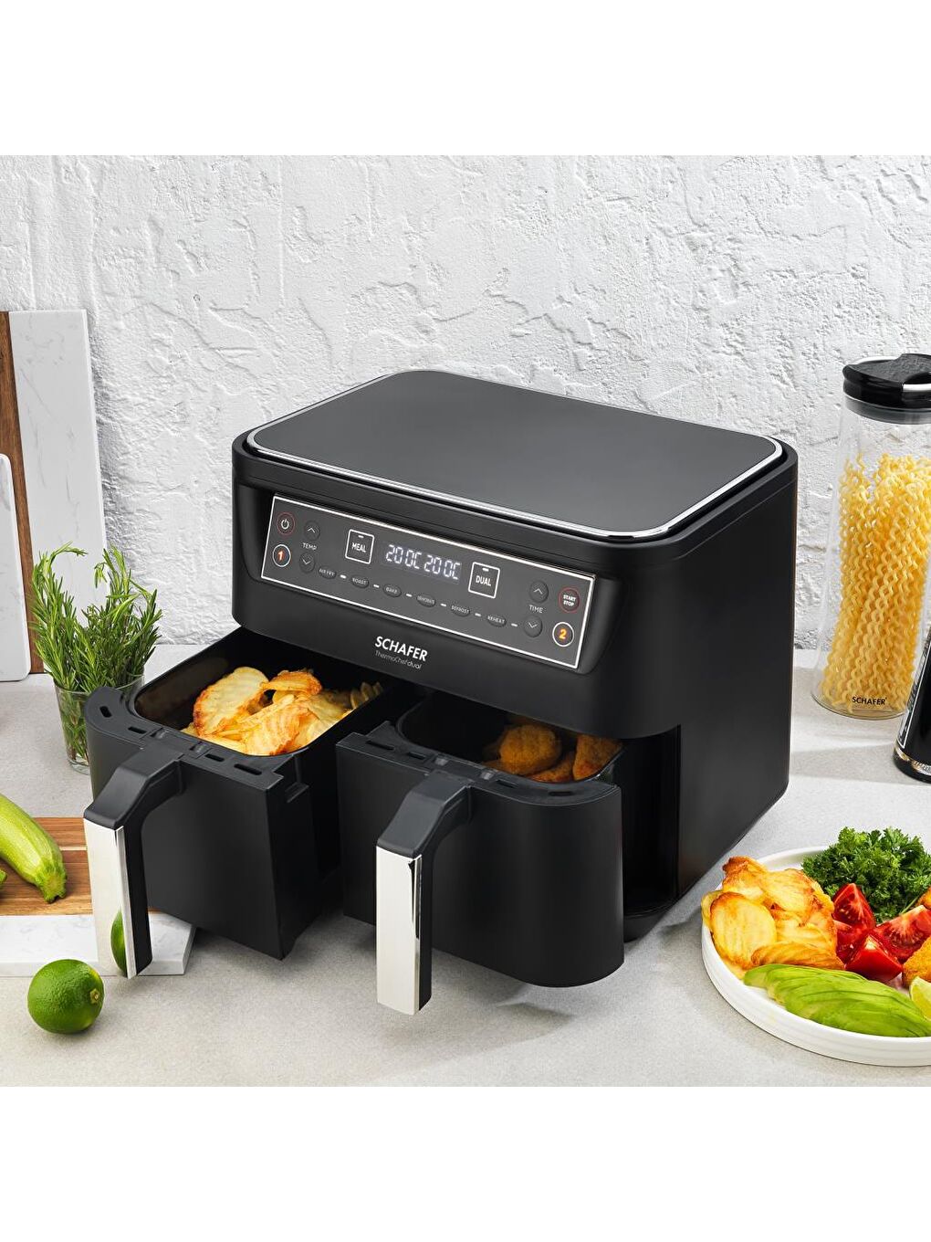 SCHAFER Siyah-Füme Thermochef Dual Dijital Airfryer/Sıcak Hava Fritözü - 5