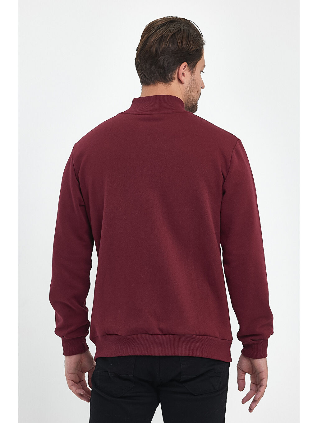 MMETALIC İçi Pamuklu Fermuarlı Dik Yaka Yan Cepli Bordo Erkek Fermuarlı Sweatshirt - 4