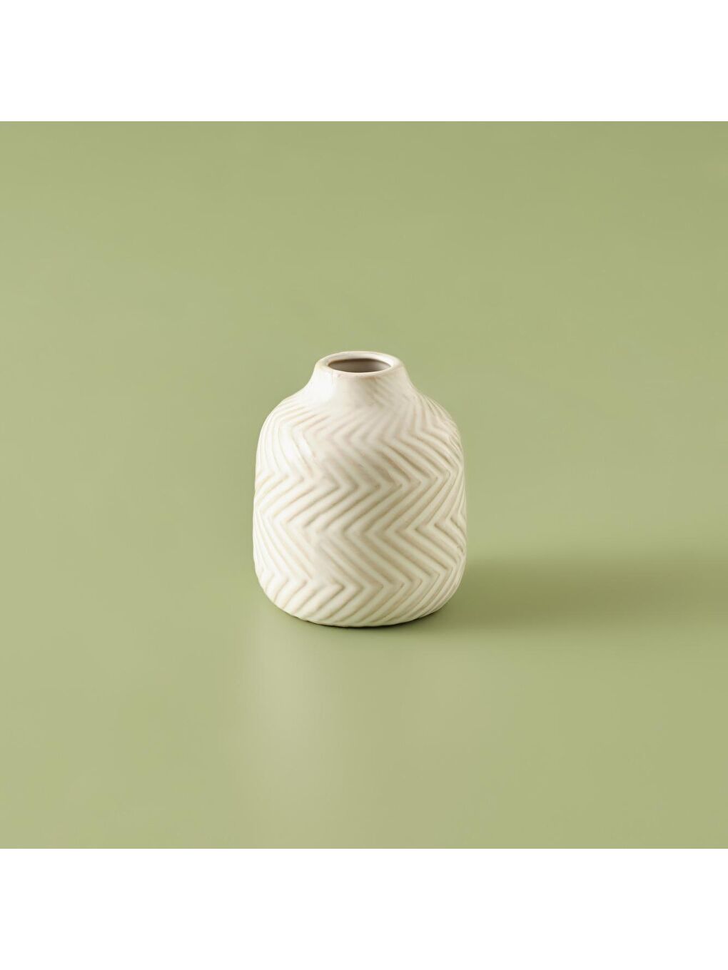 Ekru Zigzag Stoneware Vazo Krem
