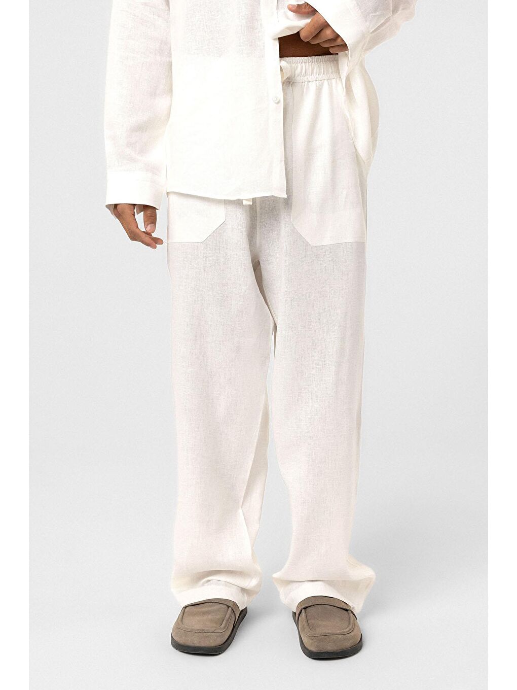 Baggy Keten Pantolon Ekru