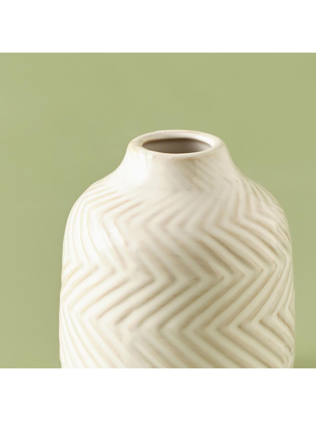 Ekru Zigzag Stoneware Vazo Krem-1