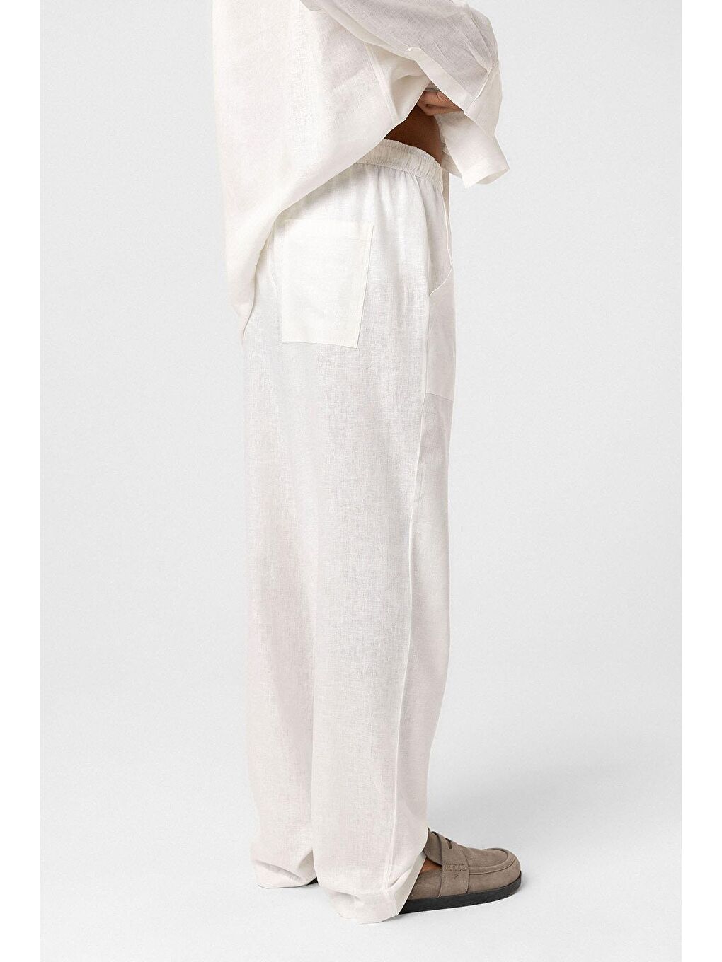 Baggy Keten Pantolon Ekru-2