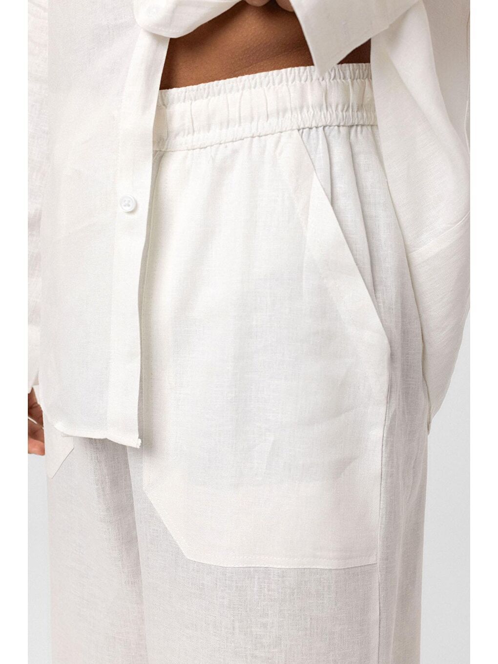 Baggy Keten Pantolon Ekru-3