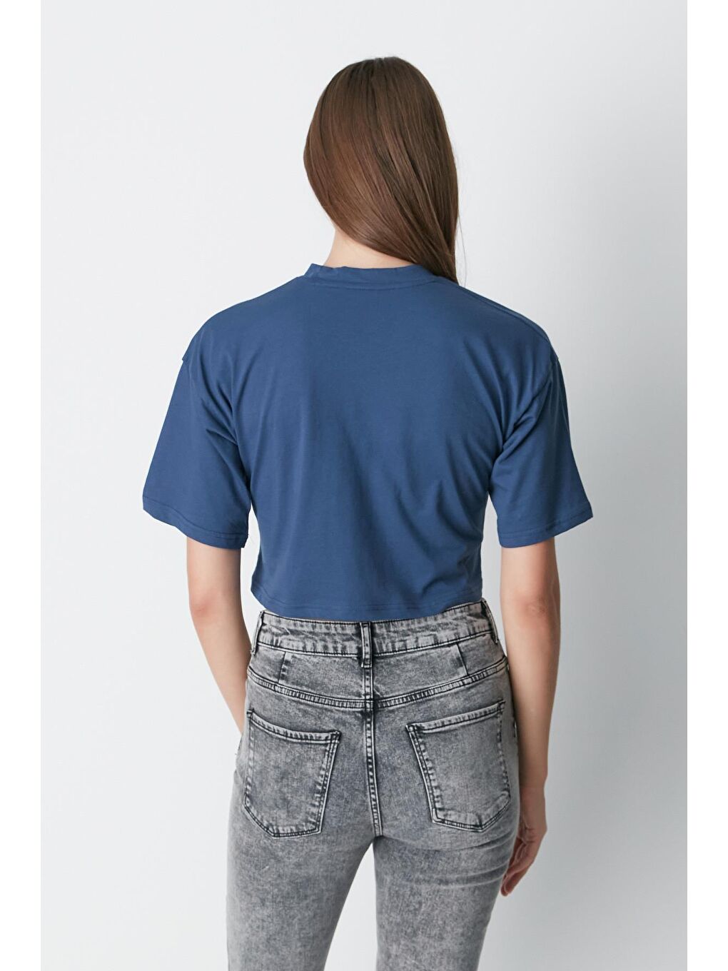 Kahverengi Bisiklet Yaka 2'li Crop T-Shirt 959 Kiremit/İndigo-6