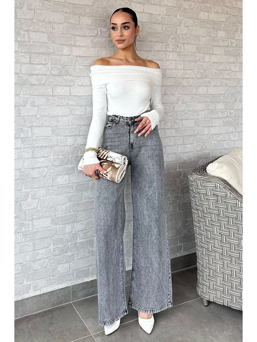 Antrasit Kadın Palazzo Jean Pantolon-1