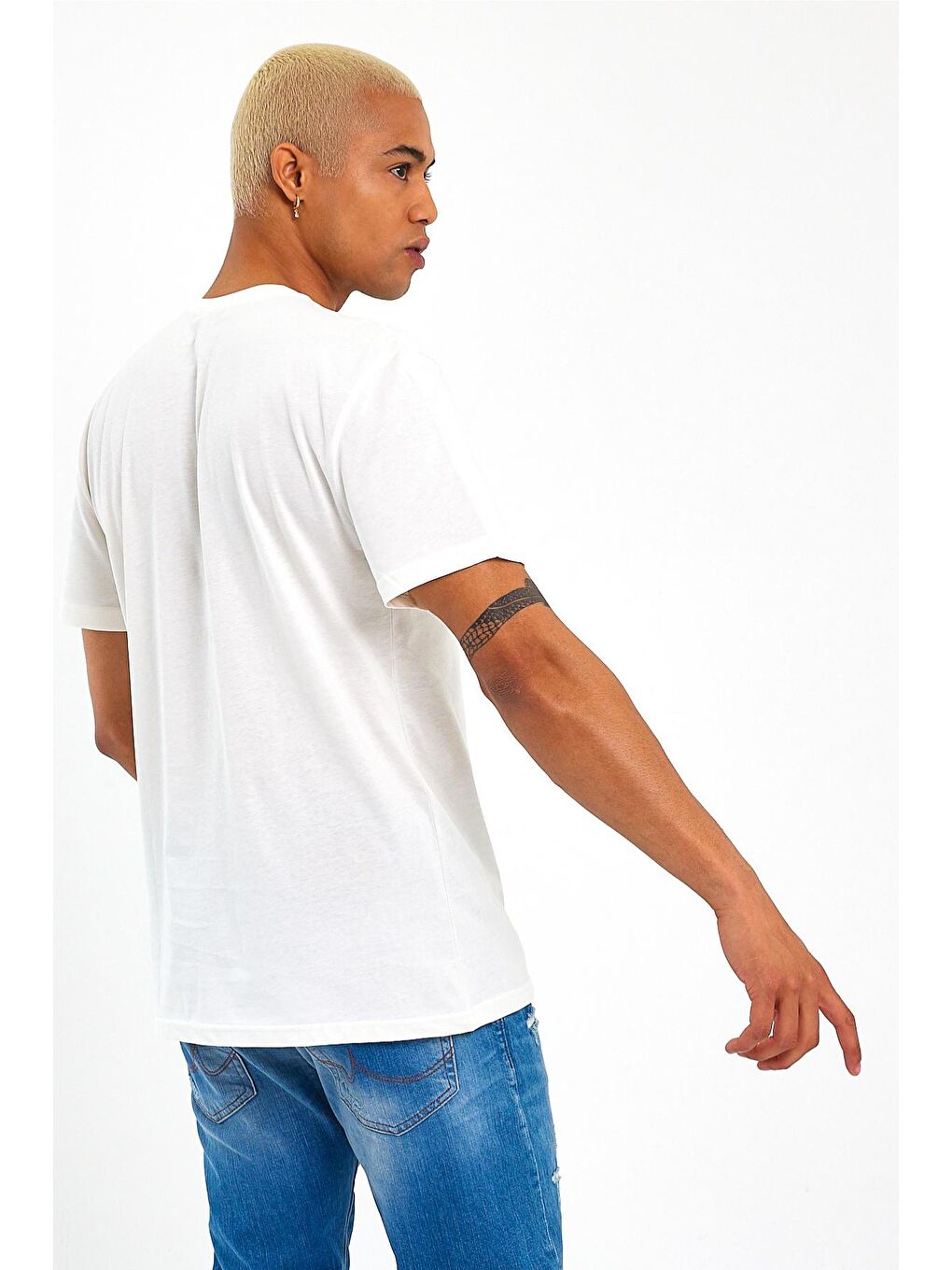 Süperlife Ekru Bisiklet Yaka Oversize Fit Brooklyn Baskılı Erkek Tişört SPR21Y27 - 2