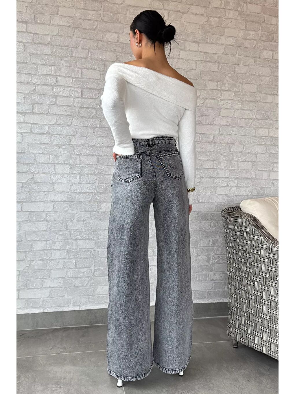 Antrasit Kadın Palazzo Jean Pantolon-3