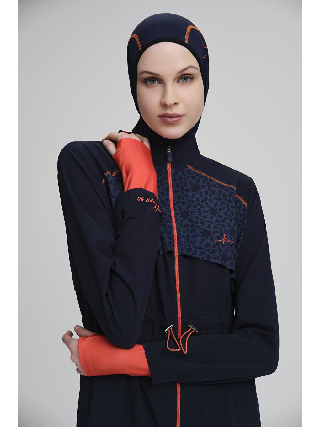 Performans Serisi Lacivert Esnek Dokuma 6 Parça Tam Tesettür Mayo Takımı H-Per50 2010-5