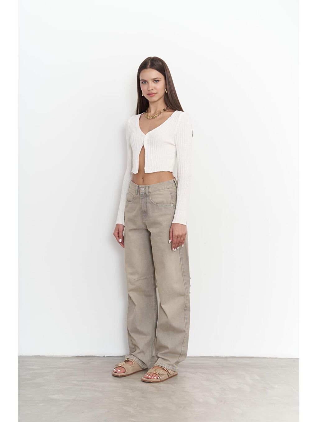 Dex Yırtık Detay Kirli Yeşil Jean Pantolon-1