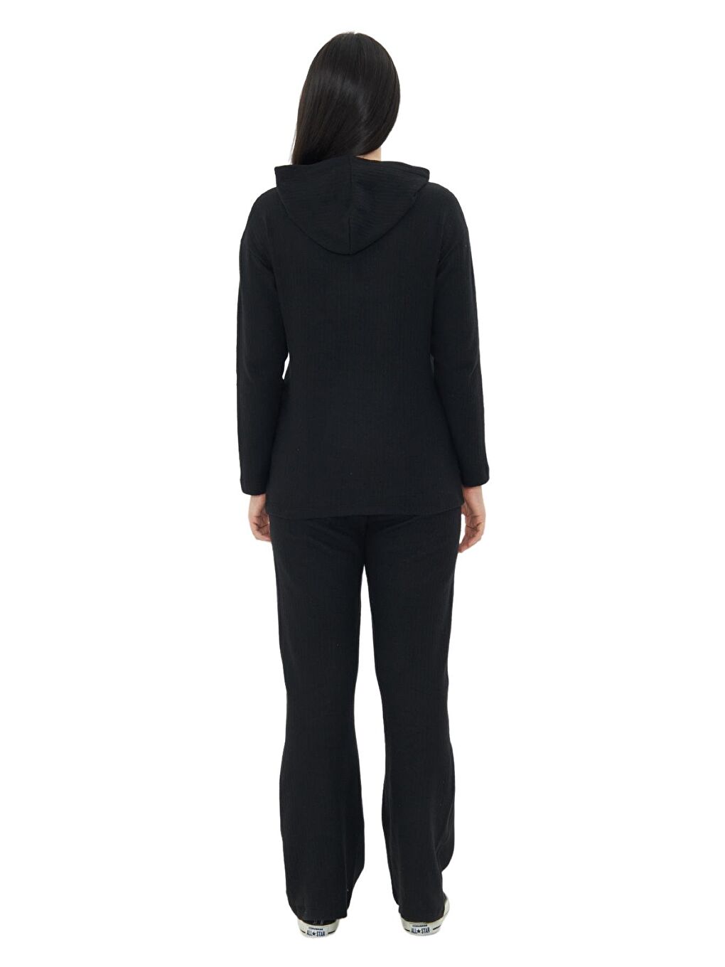 Siyah Örme Kapüşonlu Kadın Hamile Alt Üst Takımı-3