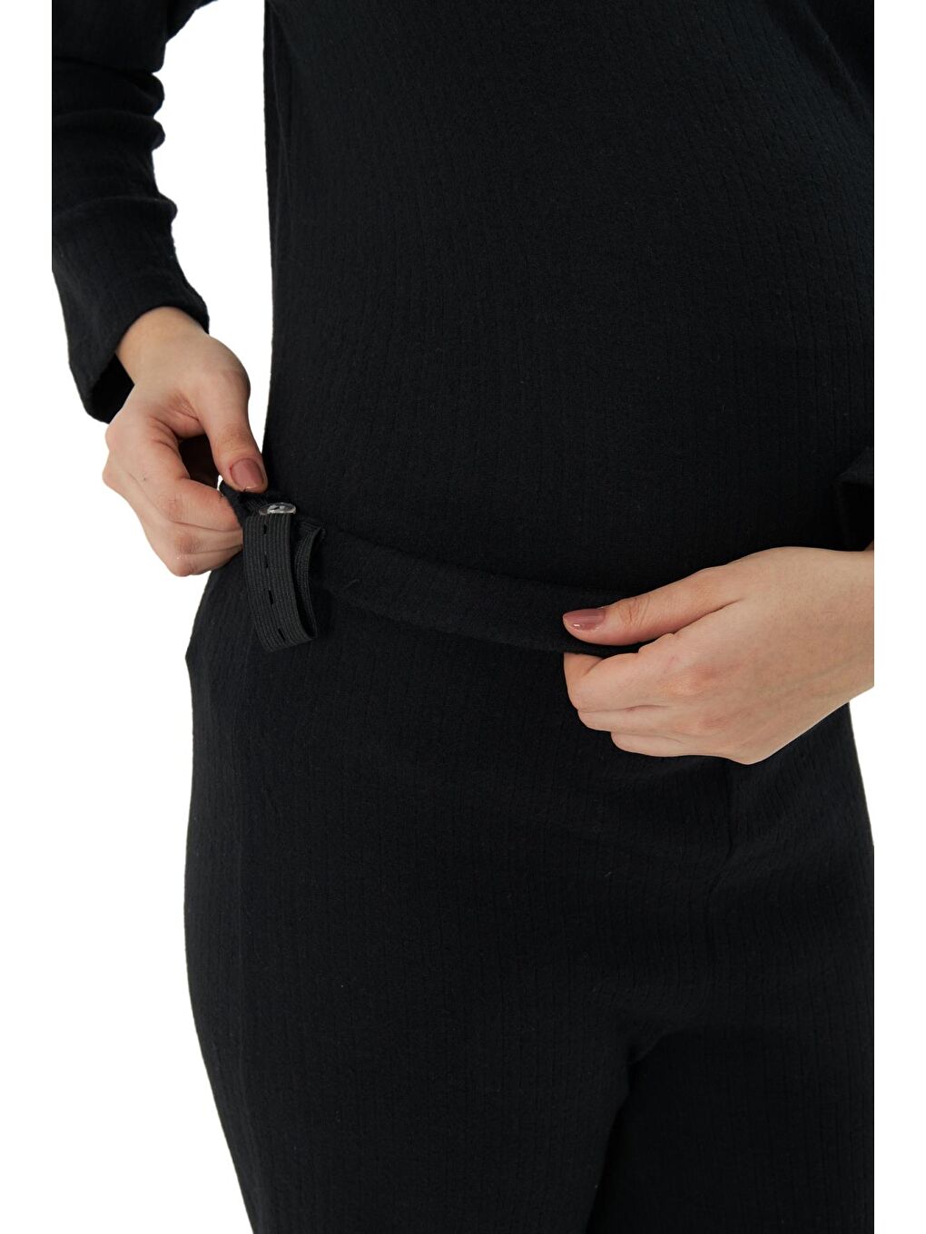 Siyah Örme Kapüşonlu Kadın Hamile Alt Üst Takımı-4