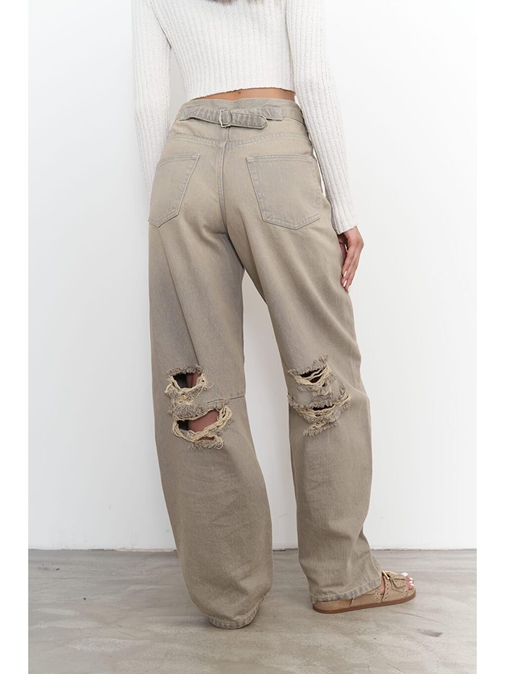 Dex Yırtık Detay Kirli Yeşil Jean Pantolon-4