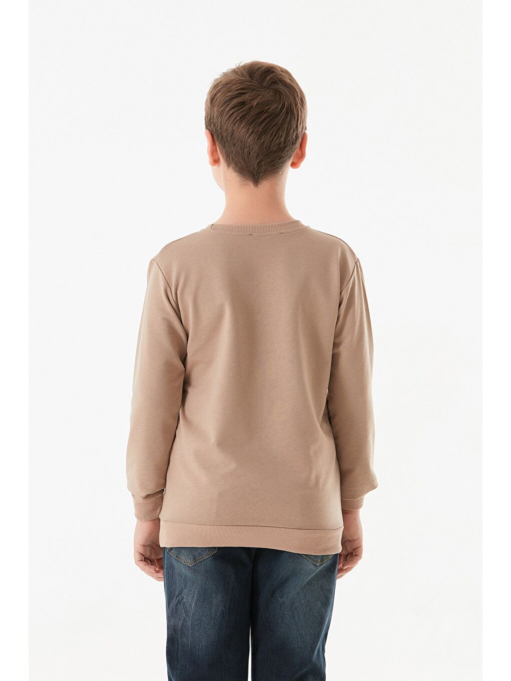 Bej Baskılı Bisiklet Yaka Erkek Çocuk Sweatshirt-4