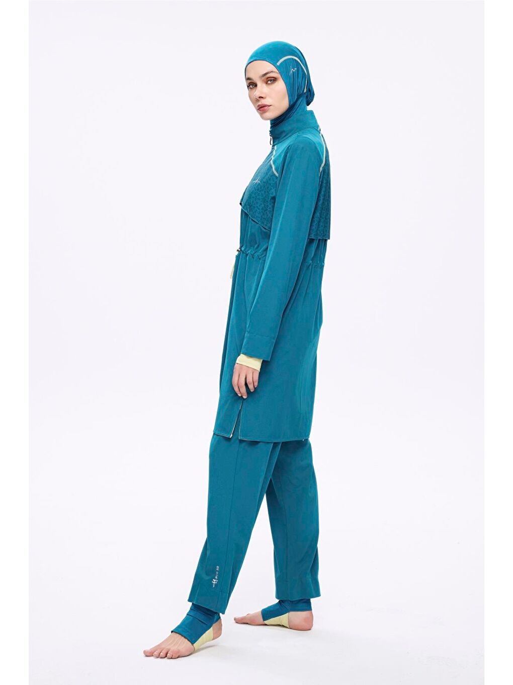 Performans Serisi Yeşil Esnek Dokuma 6 Parça Tam Tesettür Mayo Takımı H-Per50 2010-1