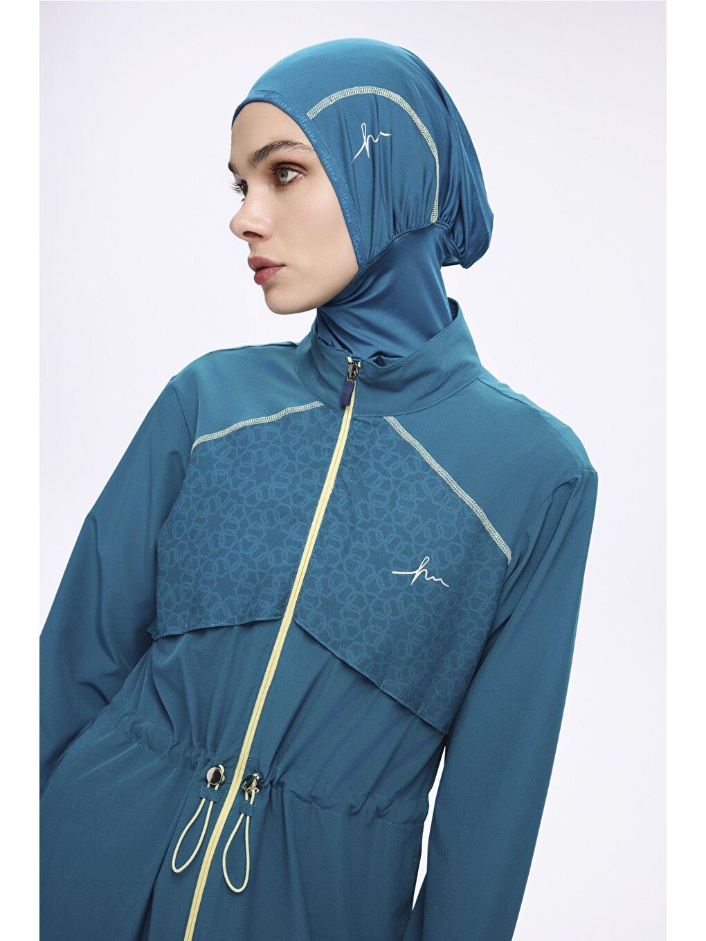 Performans Serisi Yeşil Esnek Dokuma 6 Parça Tam Tesettür Mayo Takımı H-Per50 2010-3