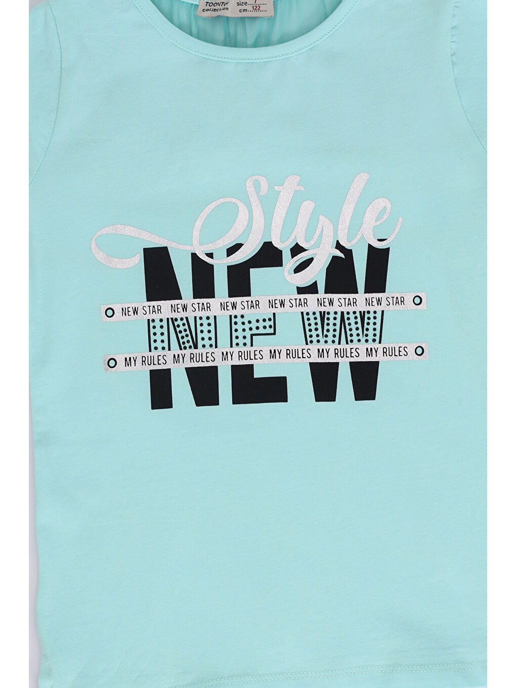 Yeşil Kız Çocuk Baskılı Taş İşlemeli Tişört-1