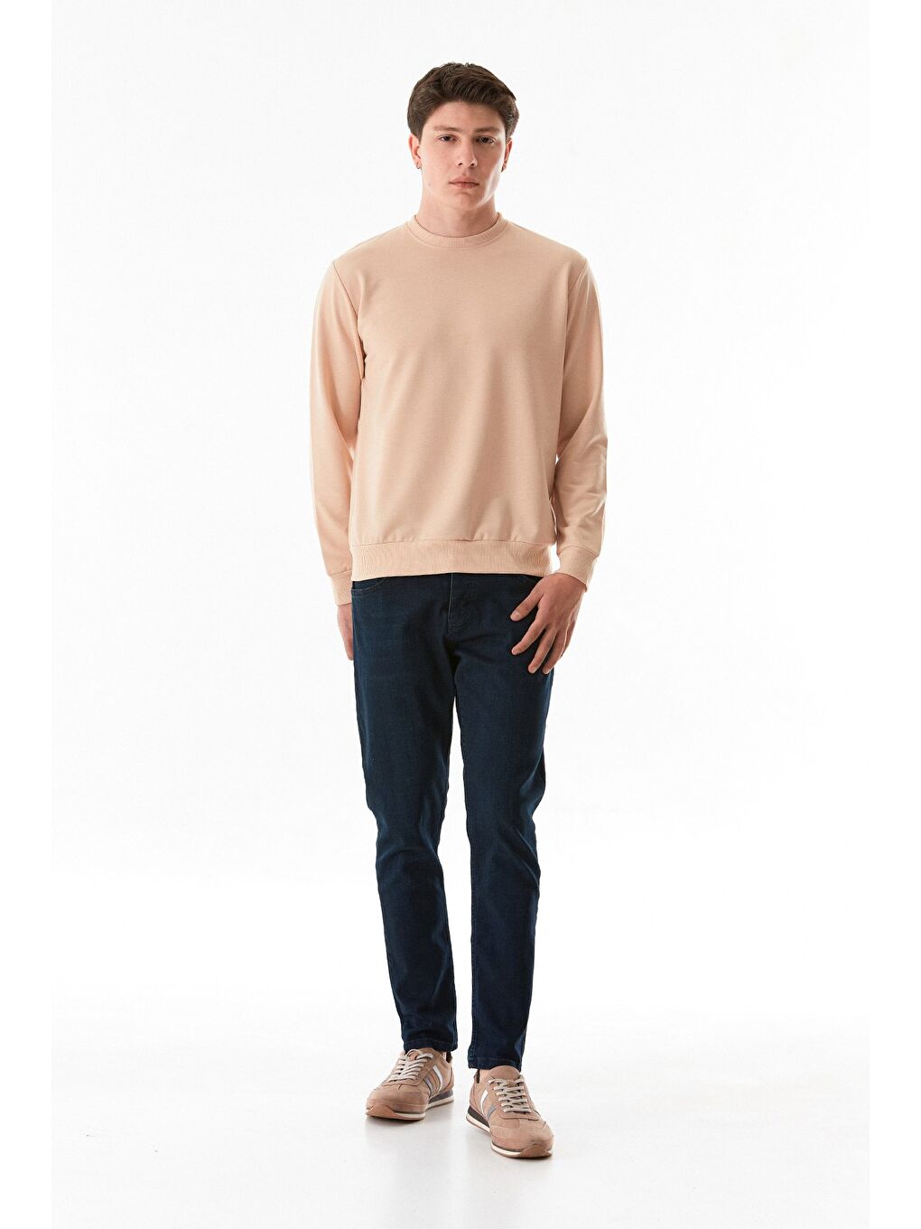 Fullamoda Kahverengi Basic Bisiklet Yaka Sweatshirt