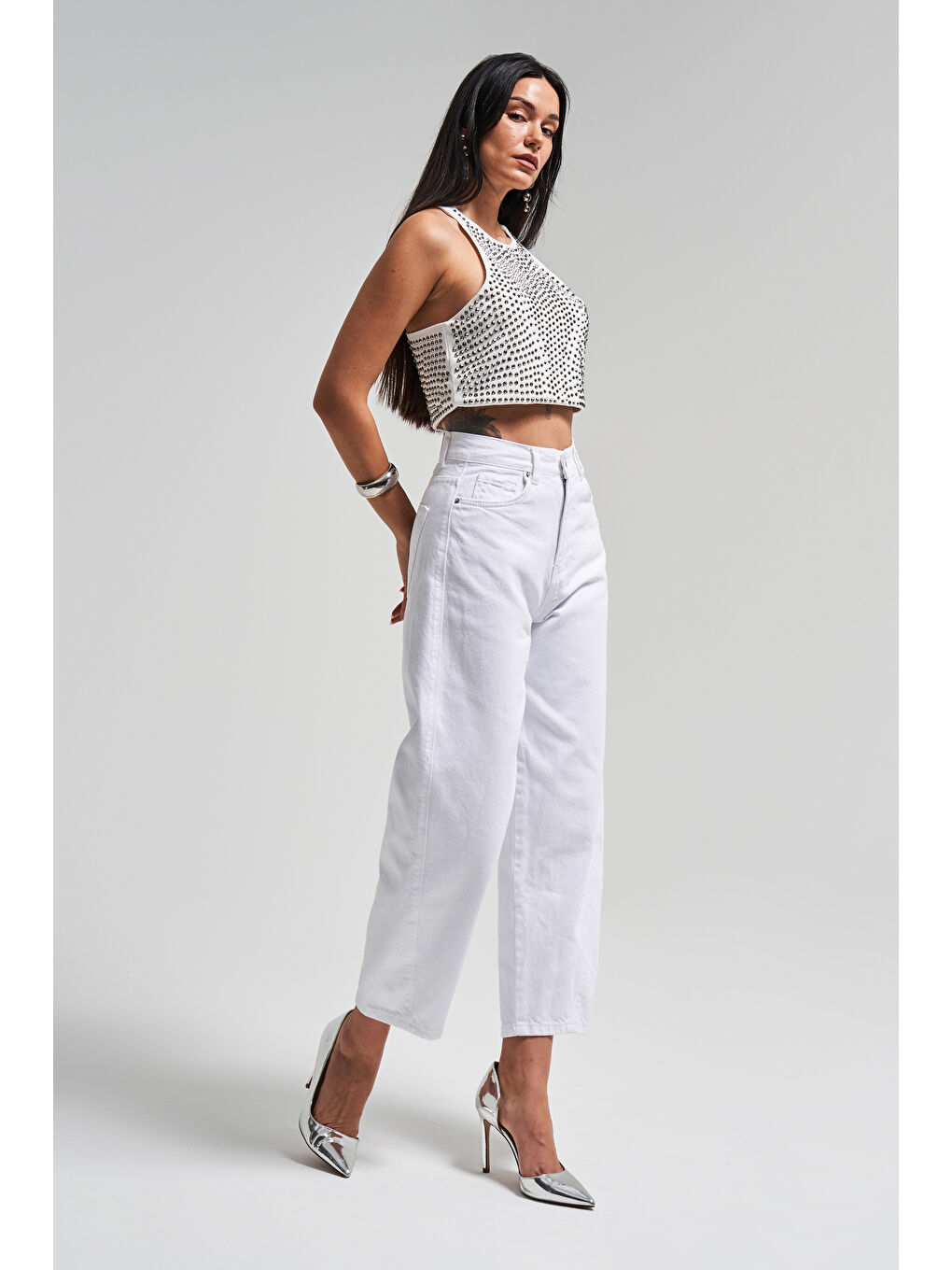 Kadın Beyaz Renk Venüs 5s5-2 Carrot Fit Rahat Kesim %100 Pamuk İç Göstermez Denim Jean-3