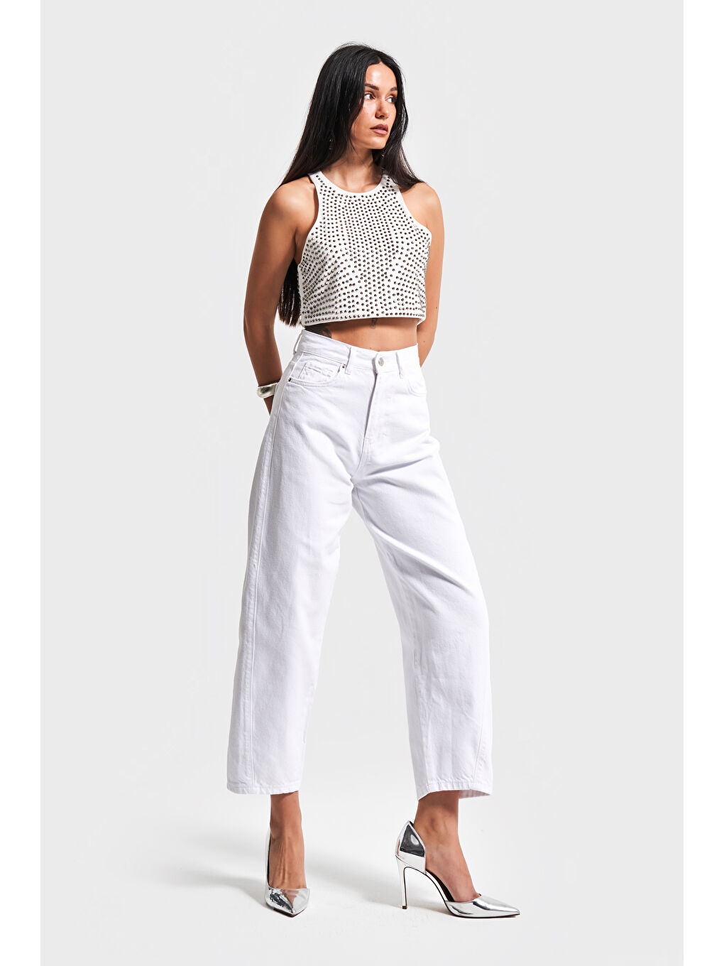 Kadın Beyaz Renk Venüs 5s5-2 Carrot Fit Rahat Kesim %100 Pamuk İç Göstermez Denim Jean-4