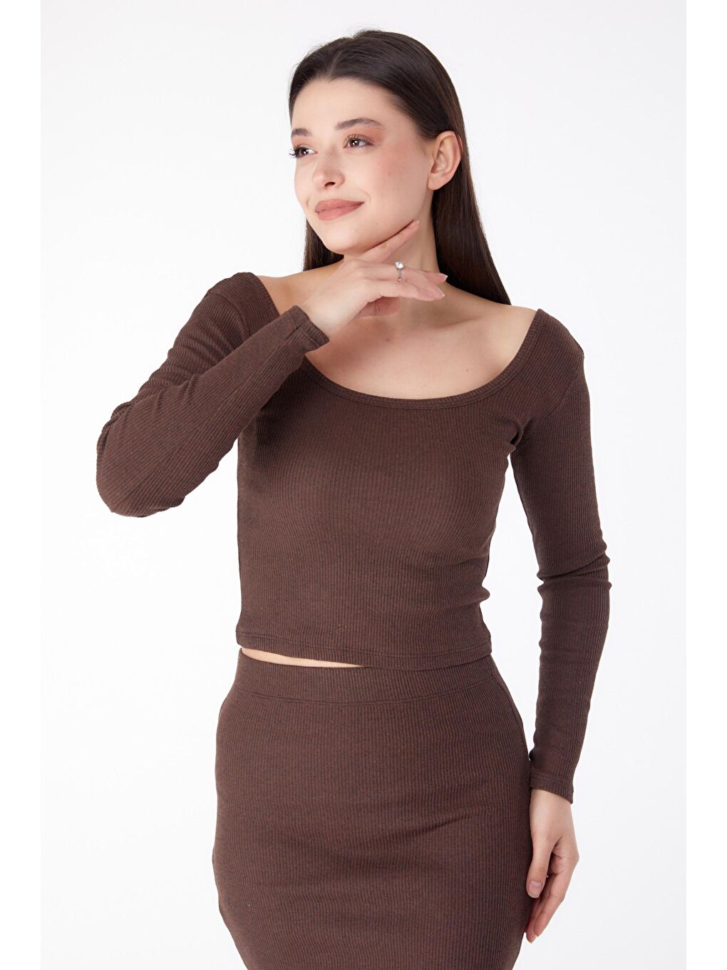 Orta Kadın Kahverengi Uzun Kollu Kaşkorse Takım - 25275-2