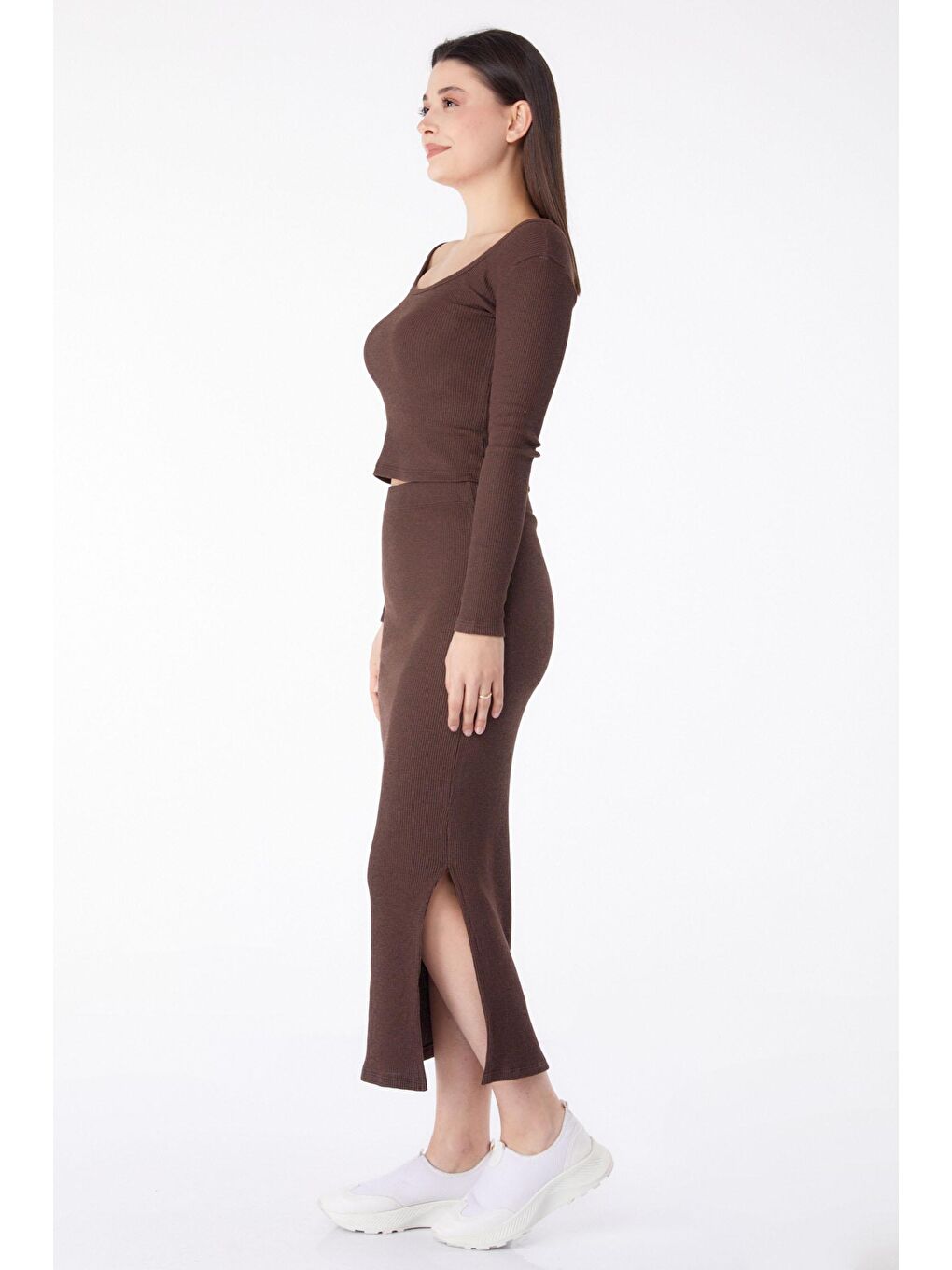 Orta Kadın Kahverengi Uzun Kollu Kaşkorse Takım - 25275-3