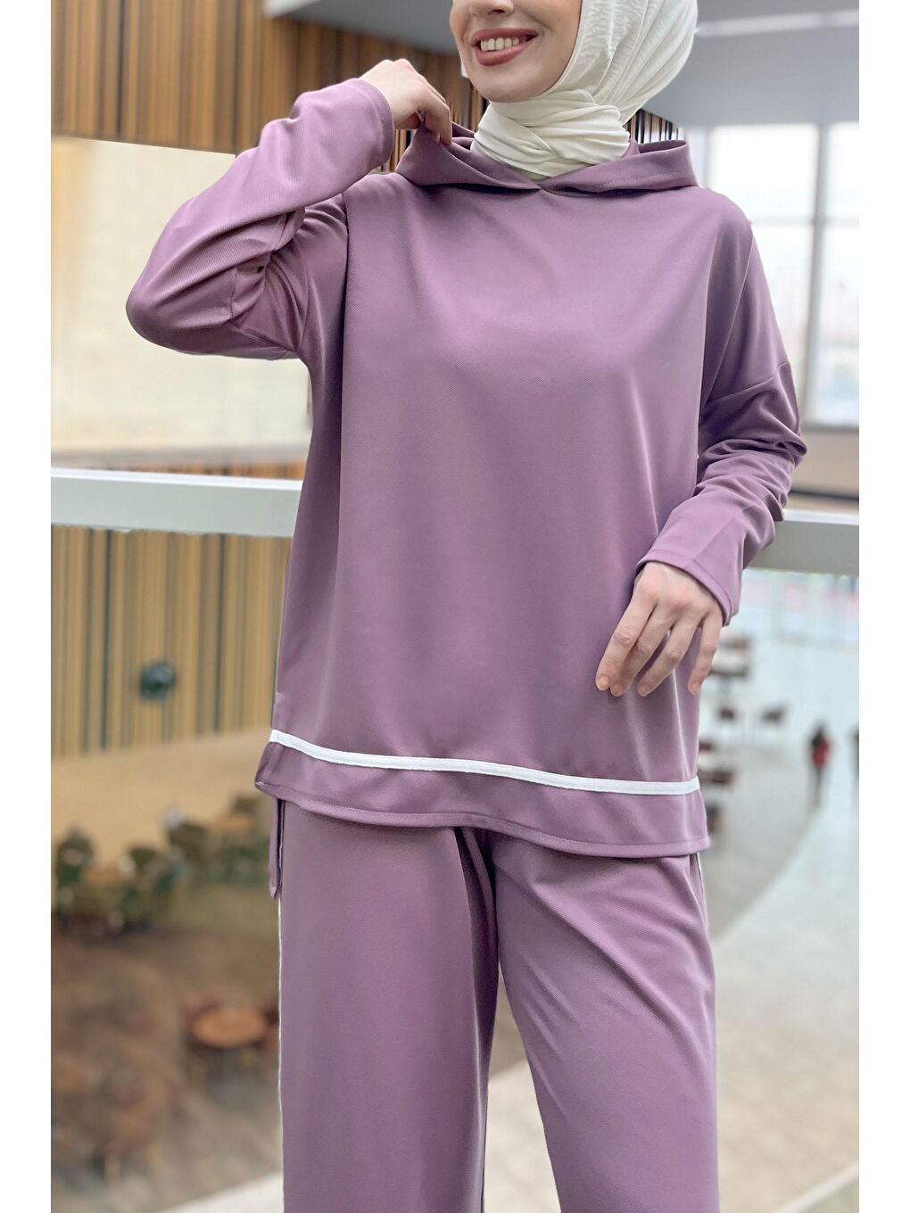 Kapüşonlu Yaka Kadın Lila Tunik Pantolon - 11306-1